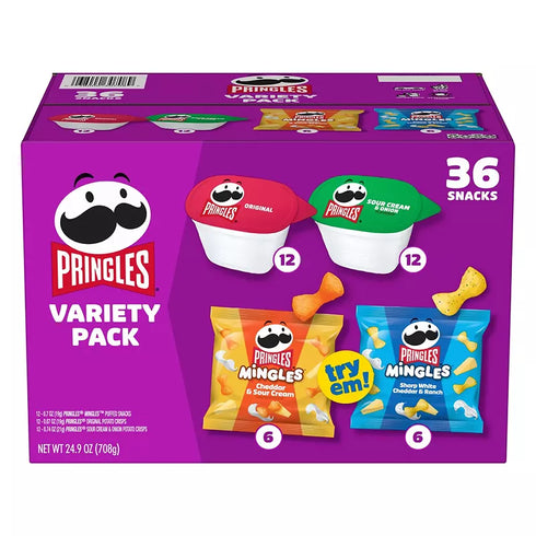 Pringles Potato Crisps Chips and Puffed Snacks Variety Pack, Lunch Snacks, 36 ct